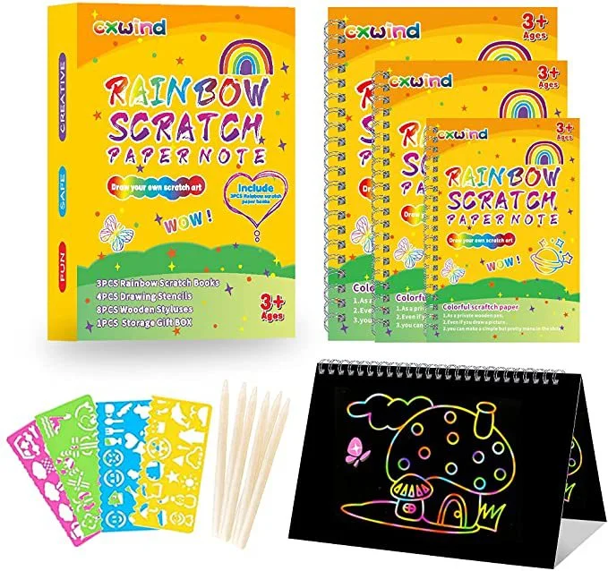 Scratch off Art Notebook Crafts Gift for Kids Ages 3 4 5 6 7 8 9 10 Girls Boys Birthday Halloween Christmas Party Games DIY Favor Activity