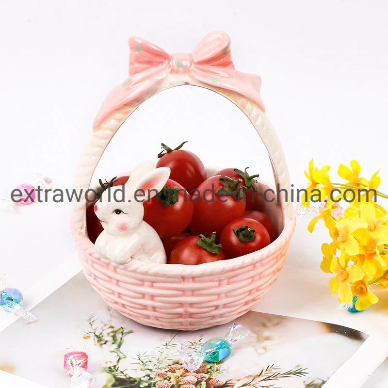 Ceramic Easter Basket Bunny Desktop Snack Dessert Bowls Ceramic Rabbit Tray Easter Party Gift