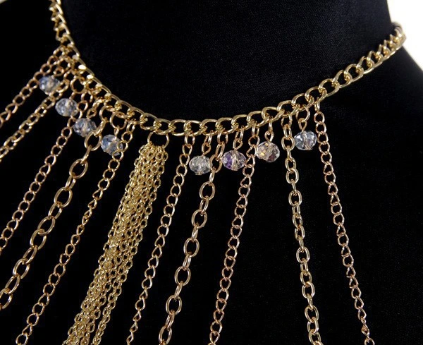 Body Chain Layered Gold Tassels Necklace Fashion Jewelry Belly Waist Bra Hot Bikini Beach Harness Anniversary Festival Gift for Women Lady Girls
