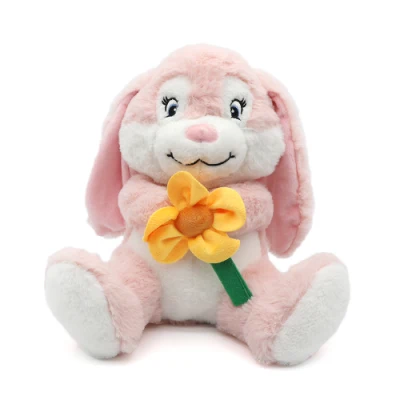 Cadeaux de jour de pâques belle bande dessinée longues oreilles doux lapin jouets en gros lapin jouets en peluche rose lapin en peluche pour les enfants