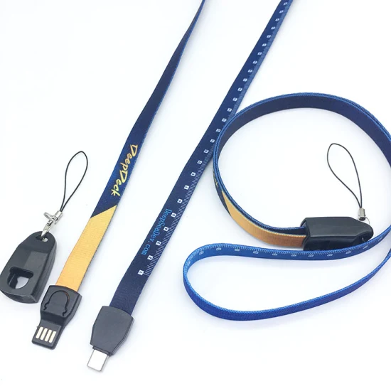 Prix ​​de gros Nouveau cadeau de promotion USB Lanyard Neck Strap Chargeur Câble Longes Type C 3 In1 Câble de données pour téléphone