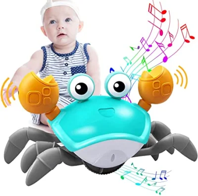 Crawling Crab Baby Toys Tummy Time Toys, Évite automatiquement les obstacles Jouet de crabe Jouets pour bébés avec musique et éclairage interactif Jouets pour bébé Jouets pour bébés